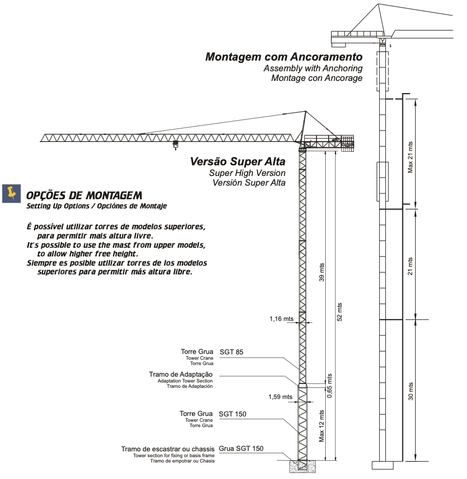 SOIMA SGT 85 — Super High Version assembly with anchoring diagram